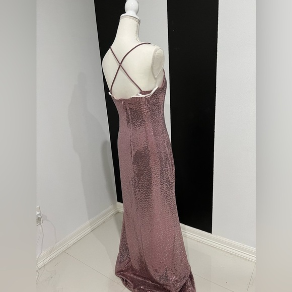 Adam Pink Sequin Maxi Gown Spaghetti Strap Prom - Picture 5 of 13